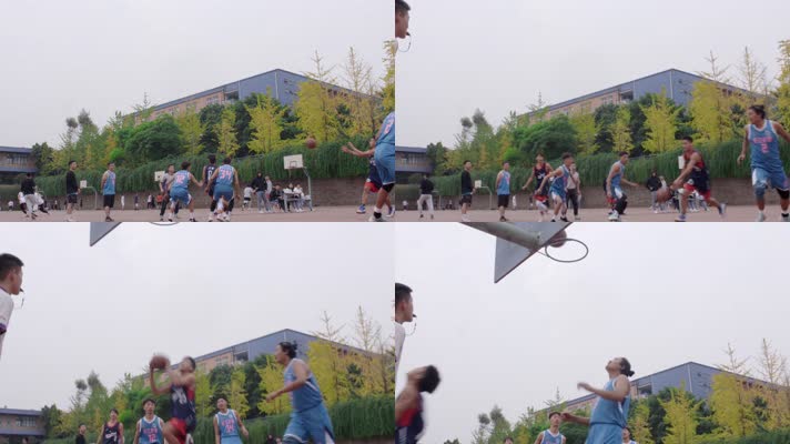 大学生青年在篮球场打篮球视频实拍