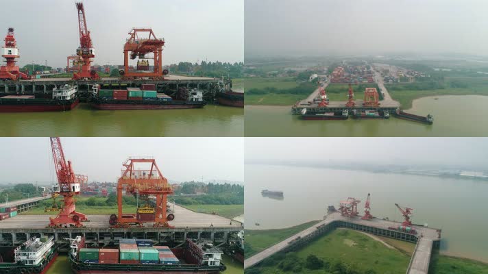 4K高清港口码头航拍货船运输