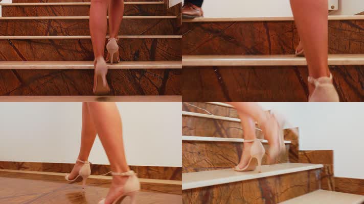 美女行走，美女脚步，美女女人行楼梯
