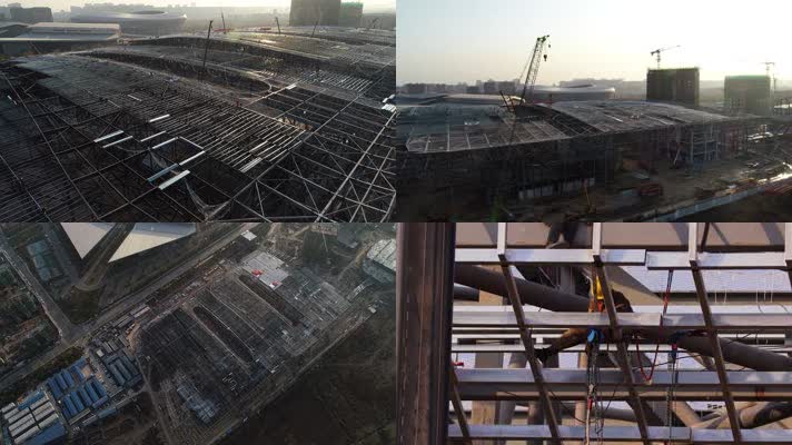 钢结构展馆修建电焊工人4k