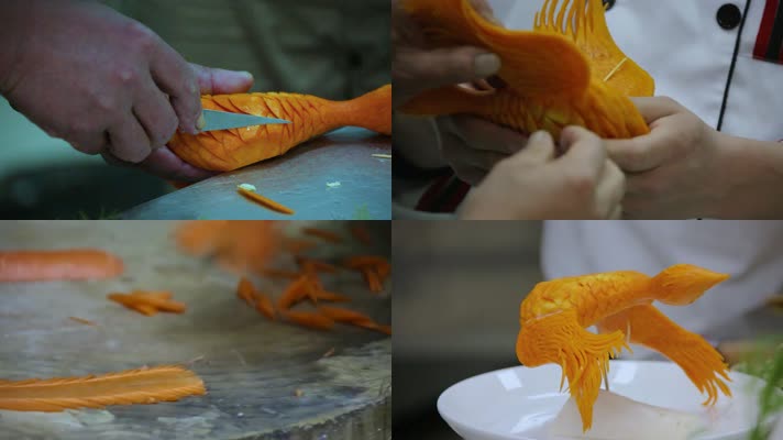 美食红萝卜凤凰造型雕刻视频素材
