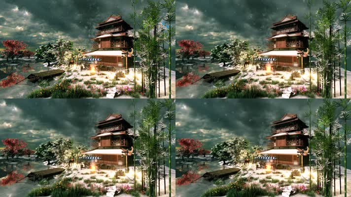 唯美中国风雪景古代场景（50帧）
