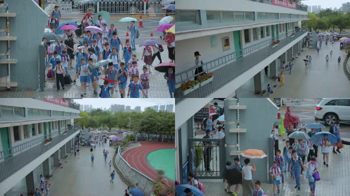 小学生视频深圳很多小学生上学走进校门