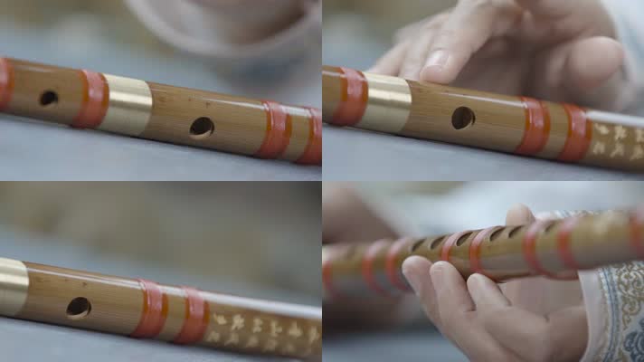 慢镜头笛子视频中国风古装手拿笛子特写