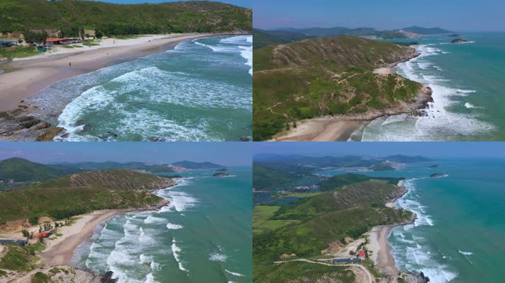 4k海岸线视频夏天深圳海边白浪沙滩海岛