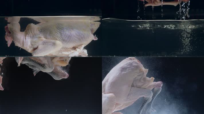 鸡肉清洗视频慢镜头鸡肉美食制作前落入水中