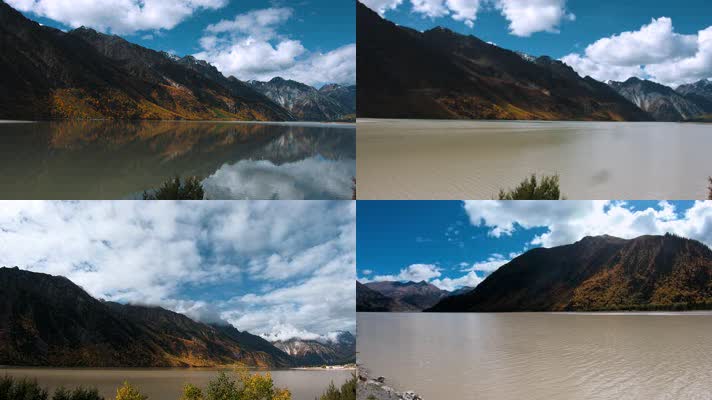 4k延时湖上光影视频西藏然乌湖山顶阴影变化