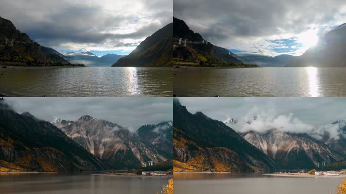 4k延时湖上日出视频西藏然乌湖日出山顶云雾