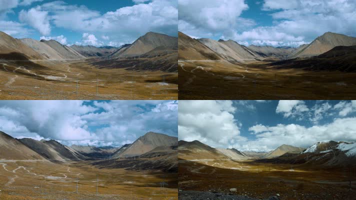 4k延时雪山黄草原视频西藏光影变化风光