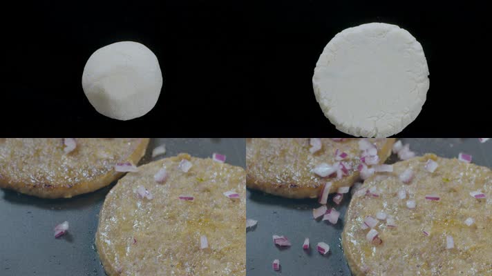 面饼制作视频慢镜头压制白色煎烤面饼