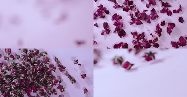玫瑰花瓣视频慢镜头飘落的粉色玫瑰干花花茶