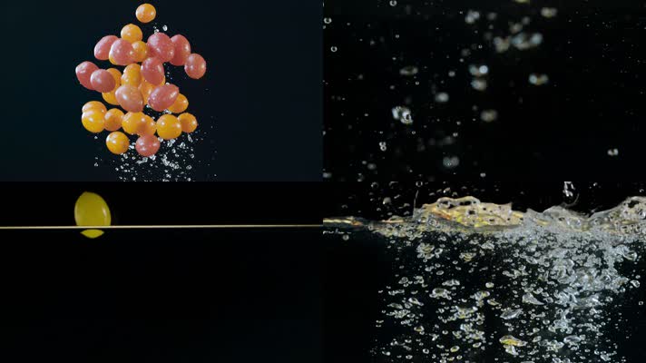 圣女果视频慢镜头落入水中圣女果水珠气泡