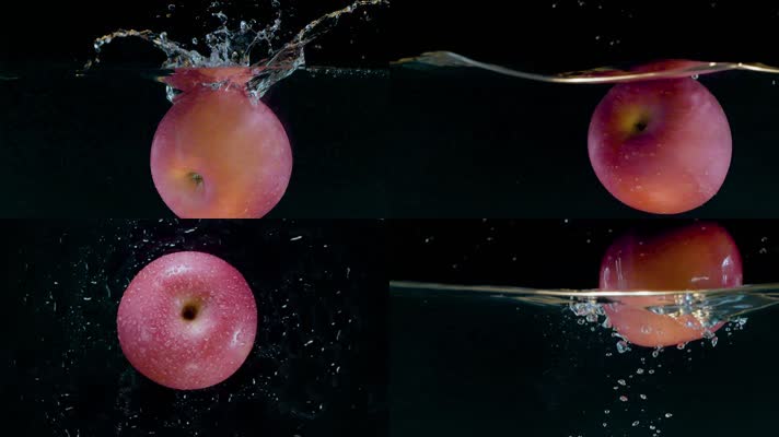 红苹果落水视频慢镜头苹果清洗落入水中气泡