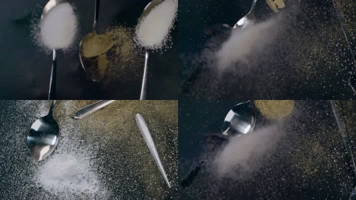 勺子调料视频调味剂盐糖胡椒粉作料慢镜头