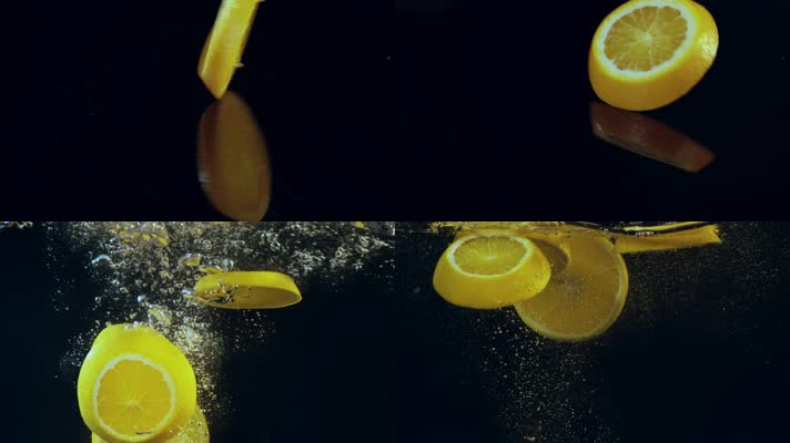 橙子果肉视频慢镜头水果橙子切片落水气泡