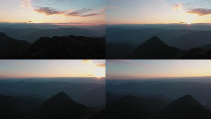4k云南风光视频夕阳下云雾盖顶的大山