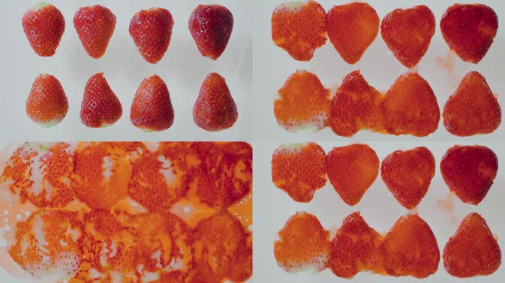水果草莓视频慢镜头红色草莓压汁特写
