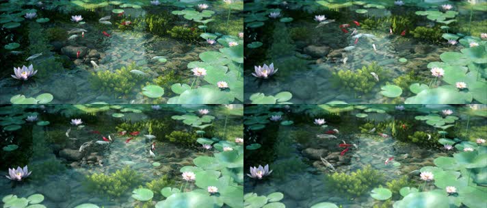 三维中式景观荷花池