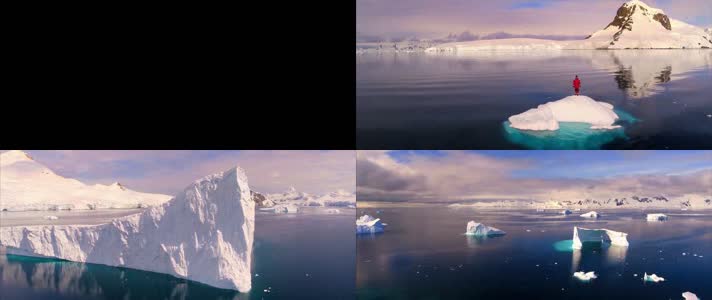 南极洲 寒冷之地 冰山 科学考察船 俯拍