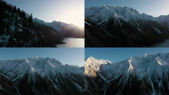 4k西藏风光视频清晨日出朝霞雪山雪峰湖泊