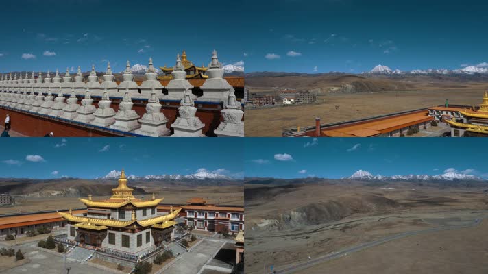 4k西藏风光视频金顶寺庙宝塔草原雪山河流
