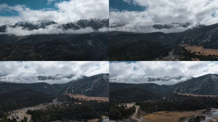 4k西藏风光视频玉带云环绕的雪山雪峰