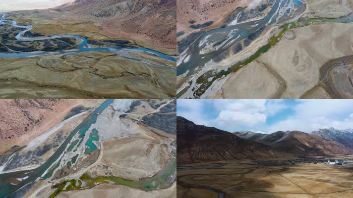 4k西藏风光视频高原河谷曲折蜿蜒河流