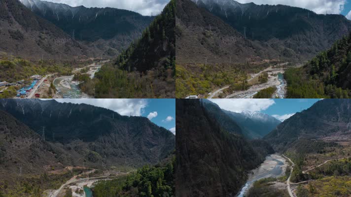 4k西藏风光视频冰雪融水的河谷溪流森林