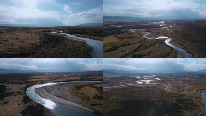 4k西藏风光视频高原草原蜿蜒的河流河谷