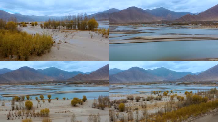 4k西藏风光视频高原尼洋河湿地河谷沙洲