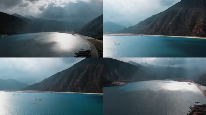 4k西藏风光视频阳光透过乌云照耀高原湖泊