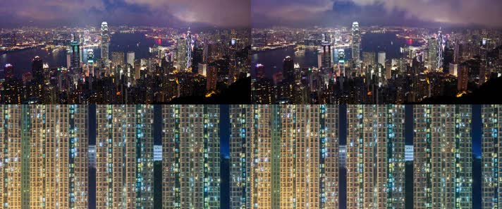 香港 太平山看维多利亚港 夜景 密集高层