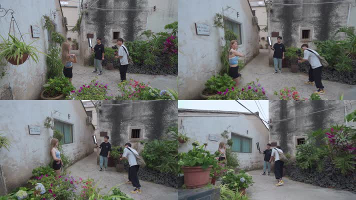 旅游视频深圳老村落古街老街游客拍照