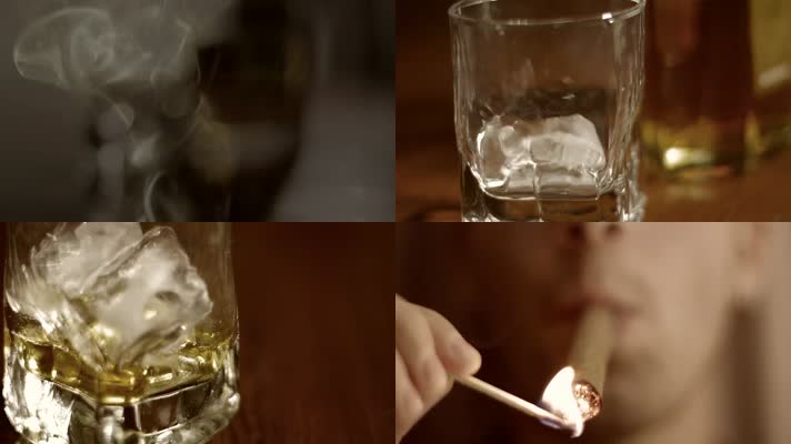 雪茄 威士忌 冰块 火柴 点燃 享受生活