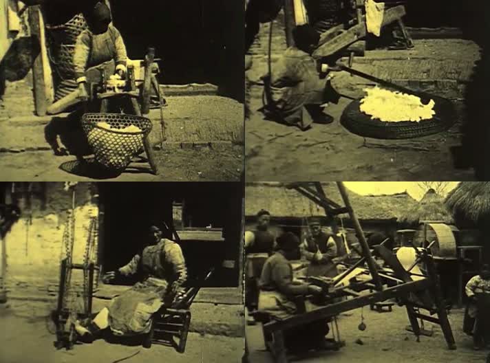 传统手工纺纱织布历史影像