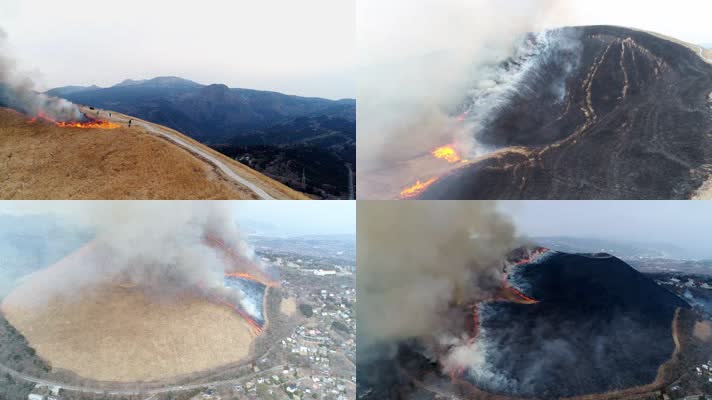 火烧山，森林火灾，森林大火消防员灭火