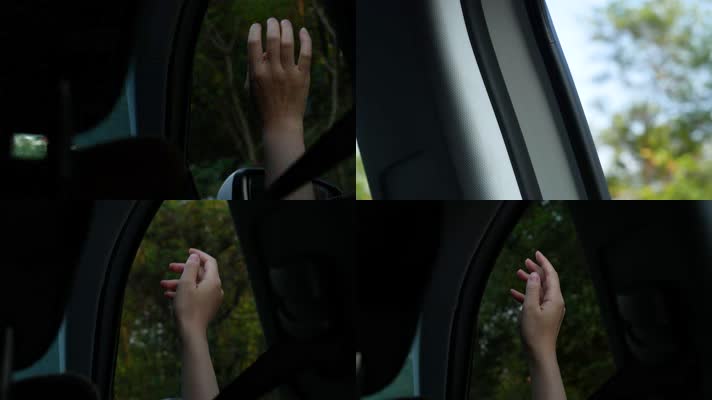 女孩坐车把手伸出窗外抚摸风4k