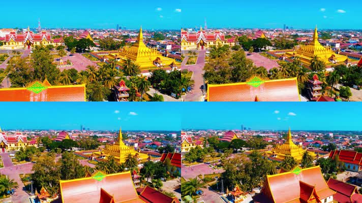 老挝，航拍老挝塔銮，航拍老挝万象城市