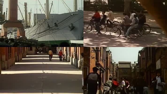 80年代上海街景青年学生骑自行车