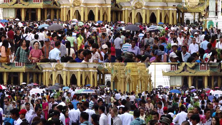 缅甸，人文文化，仰光大金塔街道行人