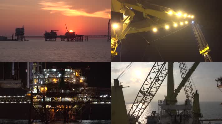 海上钻井，工人工作，采油设备