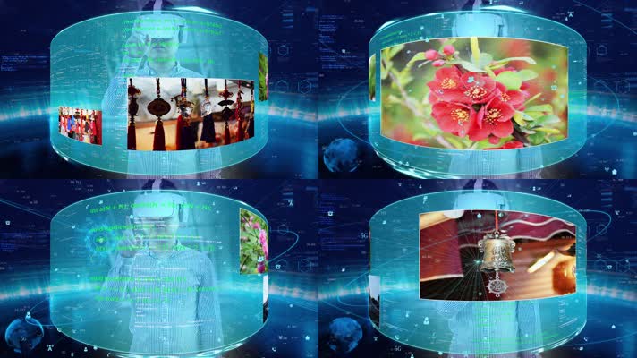 vr虚拟现实人机交互3d科幻屏幕图片滚动