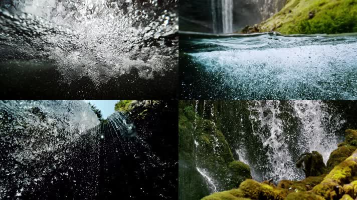 4K生态水花气泡泉水溪流瀑布，壮观水资源