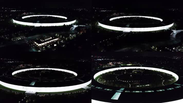 苹果公司，苹果飞船总部大楼夜景