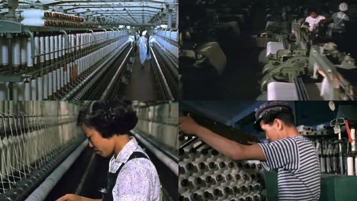 6070年代纺织工厂工人上班历史视频