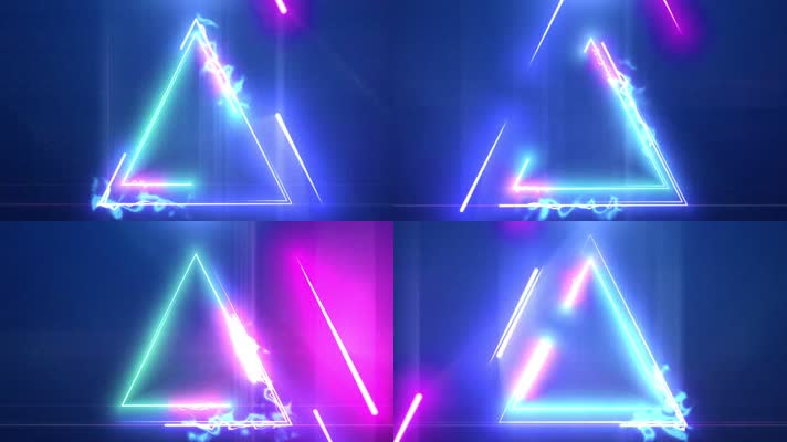 4k炫彩发光线条霓虹万花筒三角形闪电背景