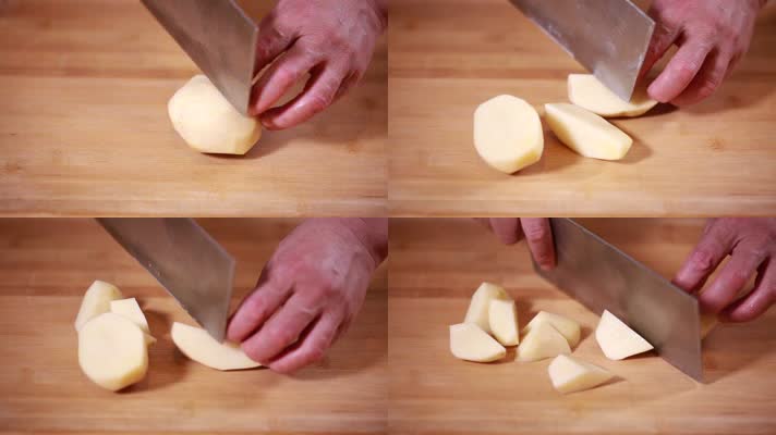 实拍切土豆马铃薯