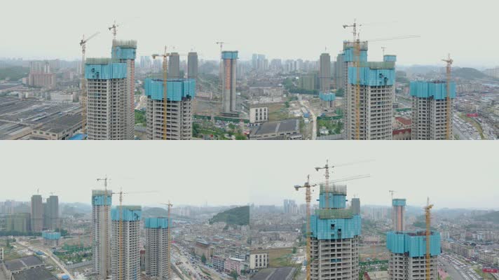 航拍工地施工城市建筑高楼拔地起城市发展速