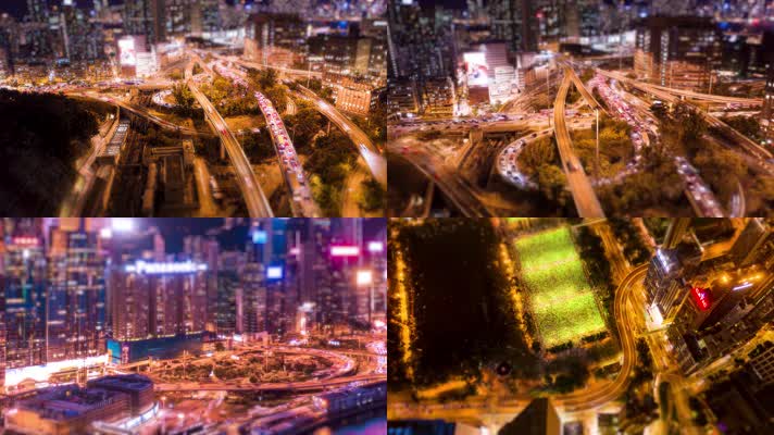 4K城市夜景高架车流微距延时，城市夜晚空镜