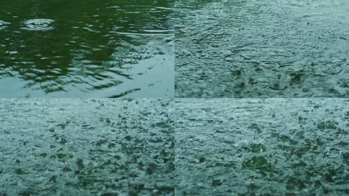 湖面雨点下雨意境雨滴水面波纹